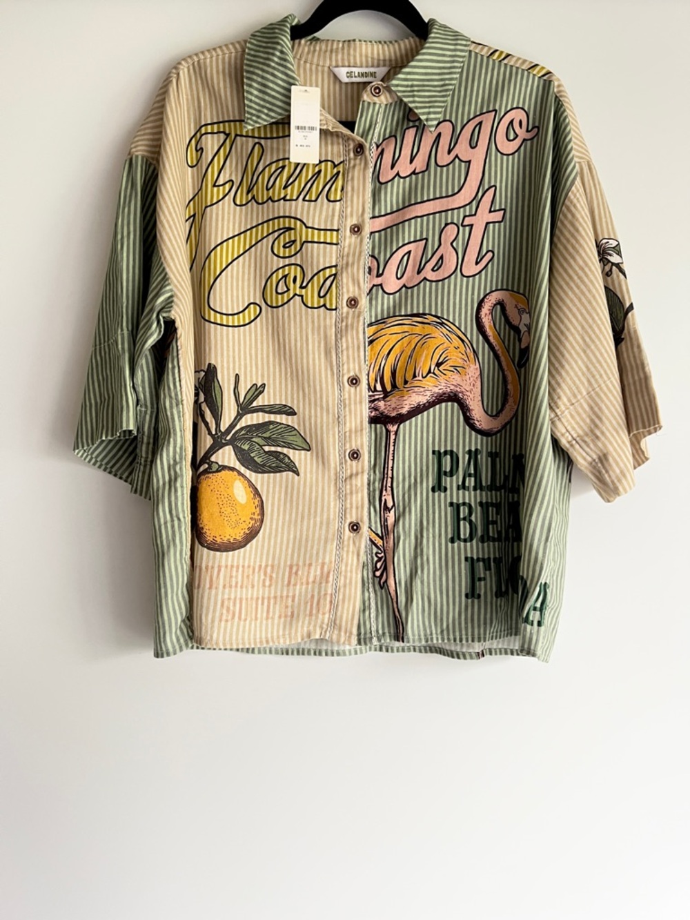 Celadine Flamingo Coast Short-Sleeve Linen Blend Buttondown Shirt Size Small NWT - Picture 4 of 12